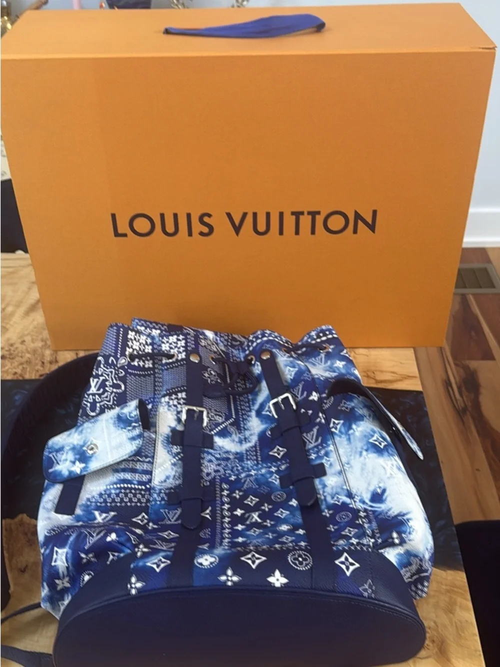Louis Vuitton Navy and White Bandana Monogram Backpack